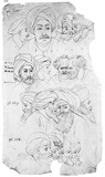 Köpfe von Arabern in vier Reihen untereinander (Durchzeichnung nach V. Denon).