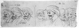 Zehn Köpfe von Arabern mit Turban und Bart, im Profil nach links und nach rechts. (Durchzeichnung nach Denon).