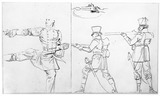 Vorschaubild von Studien von Soldaten der preußischen Landwehr mit angelegtem Gewehr.