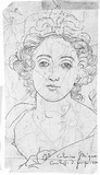 Bildnis der Cathérine Mignard, en face. Nach dem Kupferstich nach dem Gemälde ihres Vaters.
verso: Landkarte
