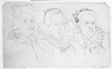 Vorschaubild von Cosmas II., Claudia von Etrurien und Eleonore, Tochter Großherzog Ferdinand I., drei Brustbildnisse nach rechts.