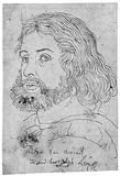 Ariost, Kopf im Dreiviertelprofil nach links. (Nach einem Gemälde von Tizian.)