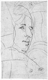 Weibliches Bildnis im Dreiviertelprofil nach rechts, Hand- und Kopfstudie. (Nach Holbein dem Jüngeren (?)).