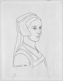 Vorschaubild von Bildnis einer unbekannten Engländerin im Dreiviertelprofil nach rechts. (Nach Hans Holbein dem Jüngeren).