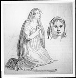 Vorschaubild von Prinzessin Friederike, kniend (mit gefalteten Händen), und Skizze ihres Kopfes.