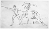 Vorschaubild von Studienblatt mit drei nackten Kriegern mit Speer, Keule und Schild.