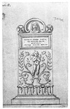 Vorschaubild von Entwurf für ein Grabmal. Putto in Ranken und verschleiertem weiblichen Kopf..