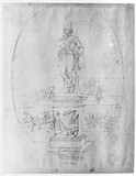 Vorschaubild von Das Standbild des Generals Hans Joachim von Zieten, Vorzeichnung zu einem Titelblatt.