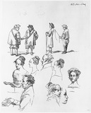 Vorschaubild von Studienblatt mit Figuren und Köpfen von Lübecker Bürgern. (Reiseerinnerungen aus Lübeck.)