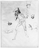 Vorschaubild von Studienblatt: Skizze eines französischen Offiziers mit Monokel, Hand- und Armstudien.