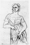 Vorschaubild von Stehende junge Frau mit geschürztem Gewand. (Vermutlich die Tänzerin Maria Vigano.)