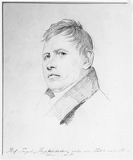 Vorschaubild von Kupferstecher Friedrich Jügel, im Dreiviertelprofil nach links. (Vorzeichnung für eine Lithografie. "Eine Reise von Freiwilligen des Berliner Künstlervereins" nach Potsdam 1826.)