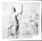 Vorschaubild von Personifikation der römischen Kirche und Mönch.(Studienblatt mit der triumphierenden Hierarchie und einem Mönch. Gewandstudien.)