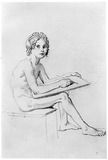 Vorschaubild von Sitzender zeichnender Knabe. (Studie für das "Bildhaueratelier" Schadow 357.)