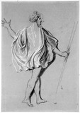 Vorschaubild von Rückenfigur eines Jünglings mit faltigem Umhang und Stab, nach rechts schreitend. 
verso: Jüngling in gleicher Stellung.
(Studien Schadow 307, 308, 310 und 814.)