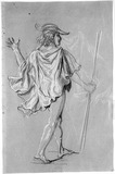 Rückenfigur eines schreitenden jungen Mannes, mit Umhang und Hut. (Studien Schadow 307, 308, 309 und 814.)