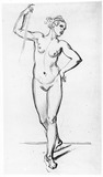 Vorschaubild von Stehender weiblicher Akt mit Stab, von vorn.