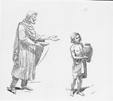 Vorschaubild von Studienblatt: Greis mit Opferschale und Kind mit Weinkrug.