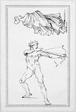 Vorschaubild von Studienblatt mit nacktem Bogenschützen und weiblicher Gestalt in weitem flatternden Gewand.