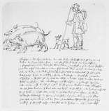 Vorschaubild von Schriftblatt mit Skizze eines Schweinehirten (und seiner Herde).