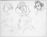 Vorschaubild von Studienblatt mit männlichen Physiognomiestudien.