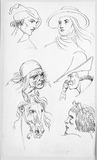 Vorschaubild von Skizzenblatt mit fünf Köpfen und einem Pferdekopf(Physiognomiestudien).