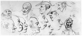 Vorschaubild von Studienblatt mit männlichen Physiognomien. (Karikiert.)