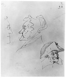 Vorschaubild von Studienblatt mit drei Bildnissen, im Profil und Halbprofil. (Physiognomiestudien.)