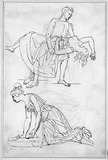 Vorschaubild von Studienblatt mit Tänzerpaar und kniender Frau.
verso: Stehender Mann mit geneigtem Kopf nach links (Meierotto).