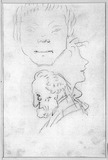 Vorschaubild von Drei Physiognomiestudien.
verso: Kopf- und Figurenskizzen.