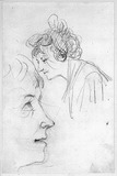 Vorschaubild von Studienblatt mit zwei weiblichen Profilbildnissen(Profil nach J. H. Füssli?).