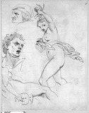 Studienblatt mit zwei weiblichen Akten nach Tizian und zwei männlichen Köpfen nach Carlo Maratta.
