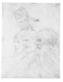 Vorschaubild von Studienblatt mit drei Profilköpfen und nacktem Paar (vermutlich nach Leonardo da Vinci?).