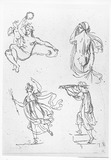 Vorschaubild von Studienblatt mit vier weiblichen Figuren. (Venus und Amor, Venus Kallipygos, Tänzerin und Mädchen mit Opferschale.)