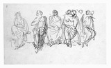 Skizze einer Reihe sitzender weiblicher Gewandfiguren (Musen).