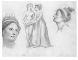 Vorschaubild von Studienblatt mit zwei weiblichen Figuren und dazugehörigen Kopfstudien.