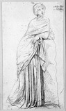 Vorschaubild von Weibliche Gewandstatue (Muse Polyhymnia), an einem Baumstamm lehnend.