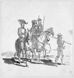 Ein Edelmann mit zwei geharnischten Rittern zu Pferd.
