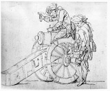 Vorschaubild von Kanoniere, die ein Geschütz vernageln, Detailskizze zum vorderen Sockelrelief am Tauentzien-Denkmal in Breslau .