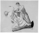 ein junger Mann hält ein fallendes oder tanzendes Mädchen.