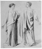 Vorschaubild von Stehende Gewandfiguren eines Mädchens, von vorn, und eines Jünglings, in Rückenansicht.