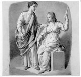 Vorschaubild von Stehende und sitzende weibliche Gewandfigur.