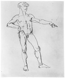 Vorschaubild von Skizze eines stehenden männlichen Aktes mit ausgestrecktem linken Arm (Lesbenier).