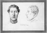 Vorschaubild von Kopf des Gardegrenadiers Johann Ehrentreu Theodor Licht, en face und im Profil nach links.
