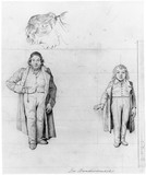 Bernsteindrechsler Feinholtz und Sohn, in Ganzfigur von vorn und Kopfstudie des Sohnes, im Profil nach links.