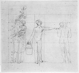 Vorschaubild von Drei Studien einer weiblichen Figur beim Tragen verschiedener Lasten (Wasserträgerin) und einer Madonna.