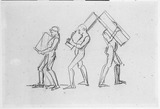 Vorschaubild von Drei Studien eines aufrecht gehenden Lastenträgers, in Seitenansicht.