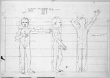 Vorschaubild von Proportionen eines 5 jährigen Knaben, in Vorder-, Seiten- und Rückenansicht.