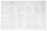 Proportionen des siebeneinhalbjährigen Felix Schadow, in Vorder-, Seiten-, Rückenansicht und in Ponderation.