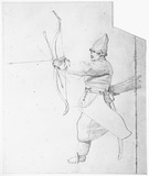 Vorschaubild von Studie zu Baschkiren, den Bogen spannend. (Vorzeichnung für eine Radierung (Geätzt von Ludwig Buchhorn) zu den "Russischen Kriegsvölkern":"Buschkir" 1813.)